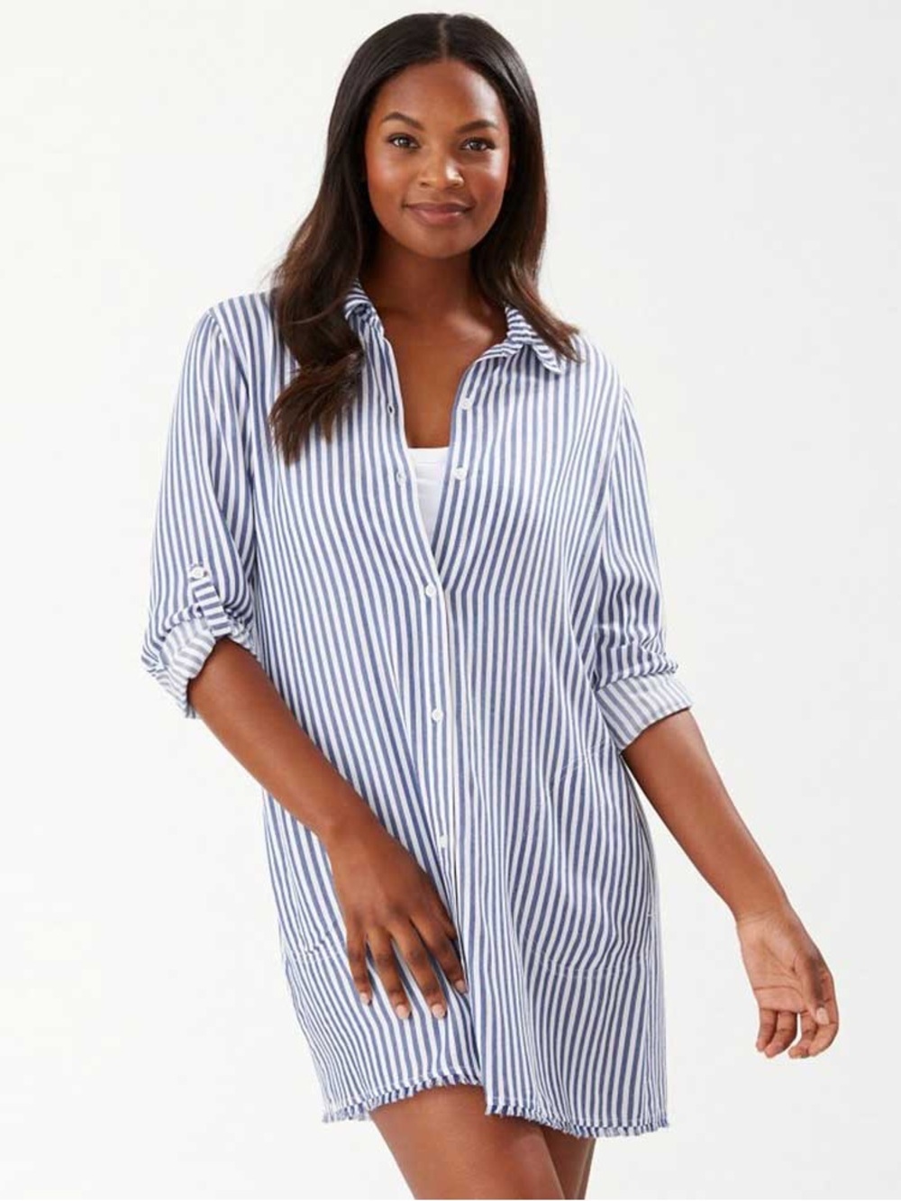 Tommy Bahama Blue and White Striped Button-Front Chemise